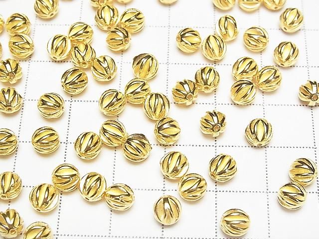 Silver925 Line Carved Round (Corrugated Beads) [3mm][4mm][6mm] 18KGP 1pc