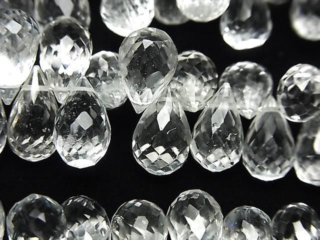 [Video] High Quality White Topaz AAA- Drop Faceted Briolette Half or 1 strand beads (approx. 7 inches/18 cm)
