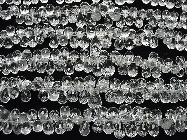 [Video] High Quality White Topaz AAA- Drop Faceted Briolette Half or 1 strand beads (approx. 7 inches/18 cm)