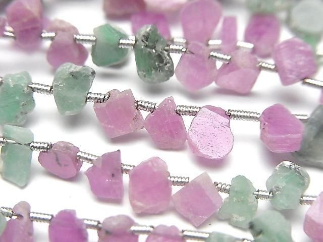 [Video] Ruby & Emerald Rough Slice Faceted 1strand beads (approx. 7 inches/18 cm)