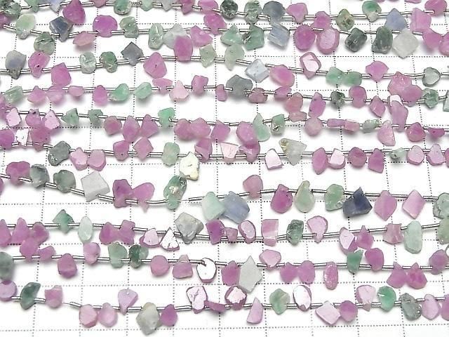 [Video] Ruby & Emerald Rough Slice Faceted 1strand beads (approx. 7 inches/18 cm)