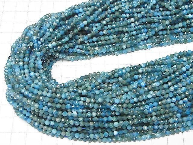 [Video] High Quality! Blue Apatite AA Faceted Round 3mm 1strand beads (approx. 15 inches/36 cm)
