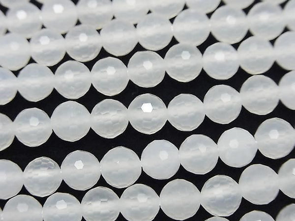 High Quality! 128 Faceted White Chalcedony Round 6mm 1strand beads (approx. 15 inches/38 cm)