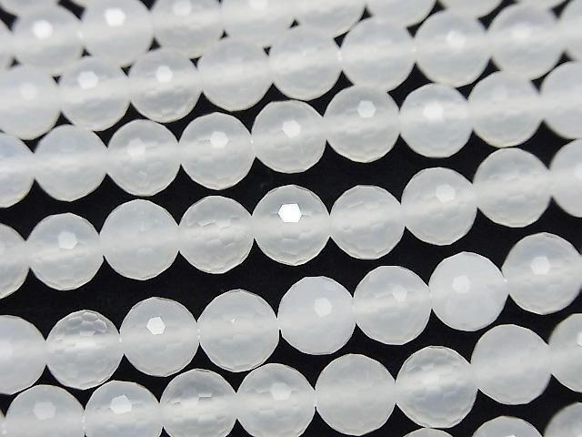 High Quality! 128 Faceted White Chalcedony Round 6mm 1strand beads (approx. 15 inches/38 cm)