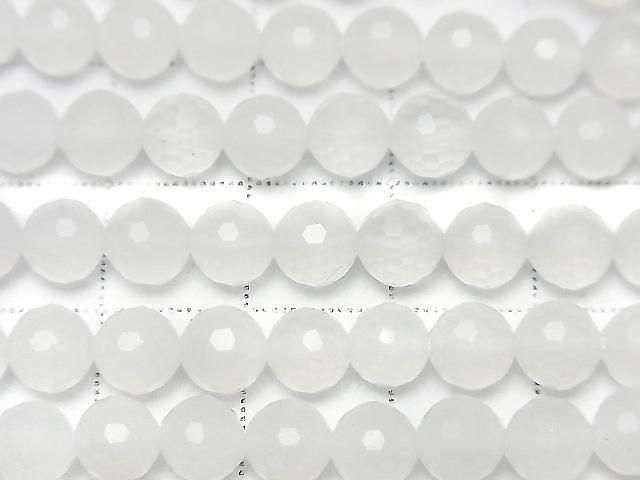 High Quality! 128 Faceted White Chalcedony Round 6mm 1strand beads (approx. 15 inches/38 cm)