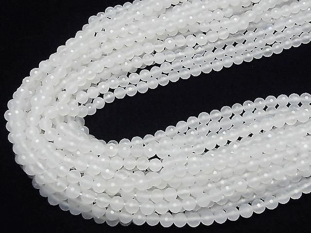 High Quality! 128 Faceted White Chalcedony Round 6mm 1strand beads (approx. 15 inches/38 cm)