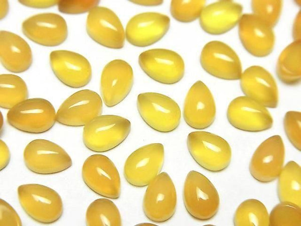 [Video] Yellow Chalcedony AAA Pear Shape Cabochon 6x4mm 10pcs