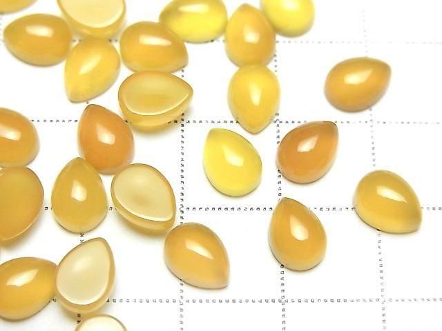 [Video] Yellow Chalcedony AAA Pear Shape Cabochon 8x6mm 5pcs