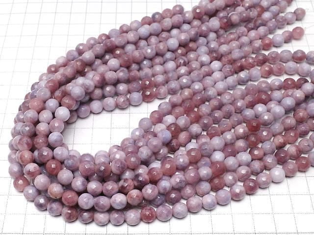 [Video] Purple & White Jade 64 Faceted Round 8mm 1strand beads (approx. 15 inches/37 cm)