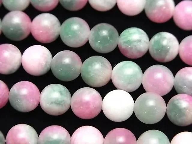 Pink & Green Jade Round 8mm 1strand beads (approx. 15 inches/37 cm)