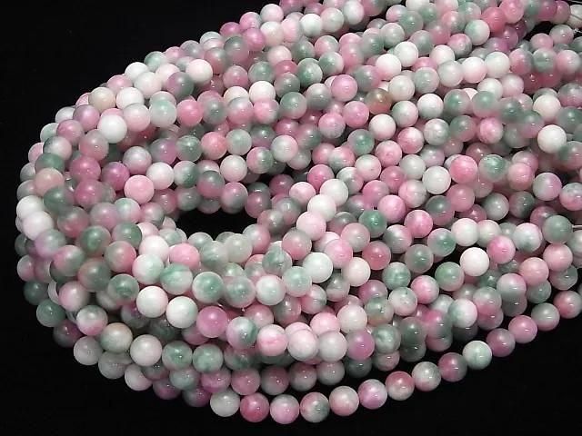 Pink & Green Jade Round 8mm 1strand beads (approx. 15 inches/37 cm)