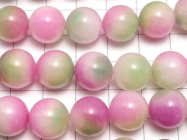 Pink & Green Jade Round 12mm 1strand beads (approx. 14 inches/35 cm)