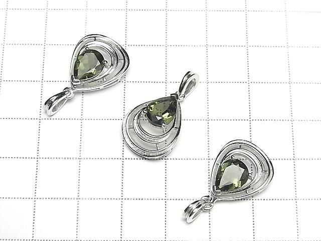 [Video] High Quality Moldavite AAA Pear shape Faceted 9x7mm Pendant Silver925 1pc