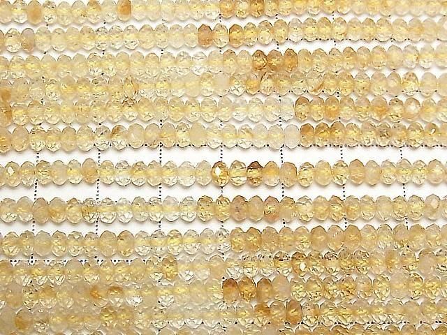 [Video] High Quality! Citrine AA++ Faceted Button Rondelle 4x4x2mm 1strand beads (aprx.15inch/37cm)