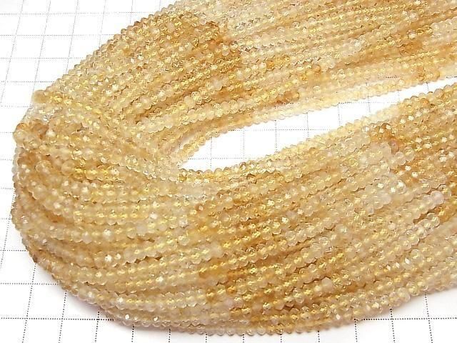 [Video] High Quality! Citrine AA++ Faceted Button Rondelle 4x4x2mm 1strand beads (aprx.15inch/37cm)