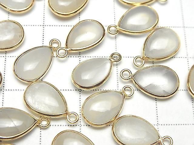 [Video] White Moonstone AA++ Bezel Setting Pear Shape 13x9mm 18KGP 2pcs