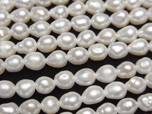 [Video] Fresh Water Pearl AA Rice-Drop 5x4x4mm White 1strand beads (approx. 14 inches/34 cm)