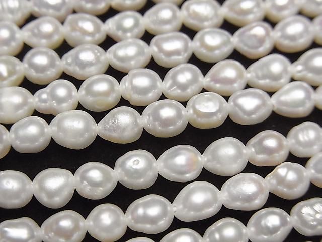 [Video] Fresh Water Pearl AA Rice-Drop 5x4x4mm White 1strand beads (approx. 14 inches/34 cm)