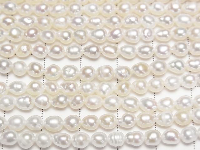 [Video] Fresh Water Pearl AA Rice-Drop 5x4x4mm White 1strand beads (approx. 14 inches/34 cm)