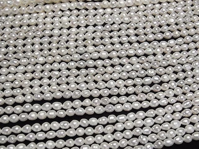 [Video] Fresh Water Pearl AA Rice-Drop 5x4x4mm White 1strand beads (approx. 14 inches/34 cm)