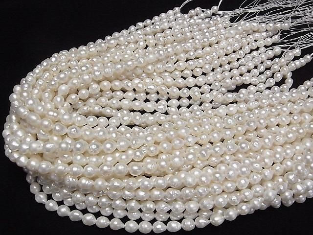 [Video] Fresh Water Pearl AA+ Natural Drop-Rice 6-7mm White 1strand beads (approx. 15 inches/37 cm)