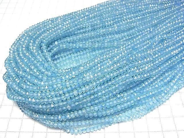 [Video] High Quality! Blue Topaz AA++ Mirror Faceted Button Rondelle 4x4x3mm 1strand beads (approx. 15 inches/36 cm)