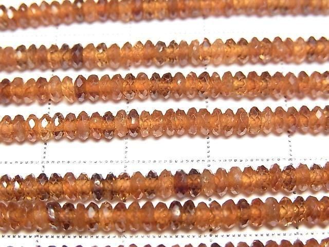 [Video] High Quality! Hessonite Garnet AA++ Faceted Button Rondelle 3.5x3.5x1.5mm 1strand beads (aprx.15inch/37cm)
