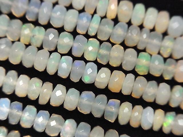 [Video] Ethiopian Opal AA++ Faceted Button Rondelle half or 1strand beads (approx. 15 inches/36 cm)
