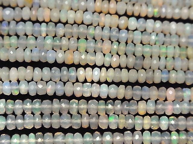 [Video] Ethiopian Opal AA++ Faceted Button Rondelle half or 1strand beads (approx. 15 inches/36 cm)