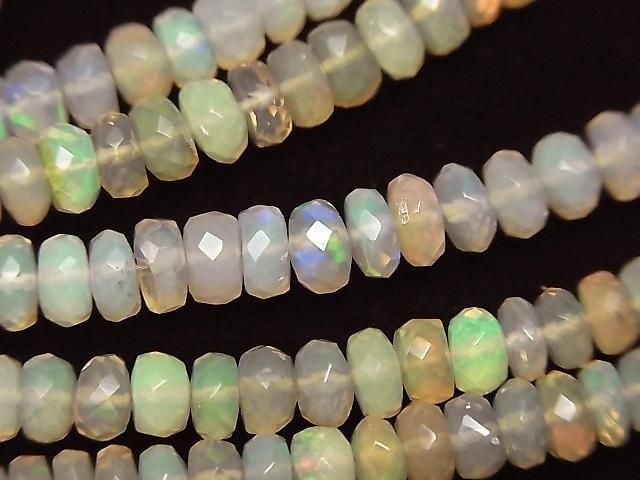 [Video] Ethiopian Opal AA++ Faceted Button Rondelle half or 1strand beads (approx. 16 inches/40 cm)