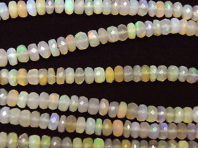 [Video] Ethiopian Opal AA++ Faceted Button Rondelle half or 1strand beads (approx. 16 inches/40 cm)
