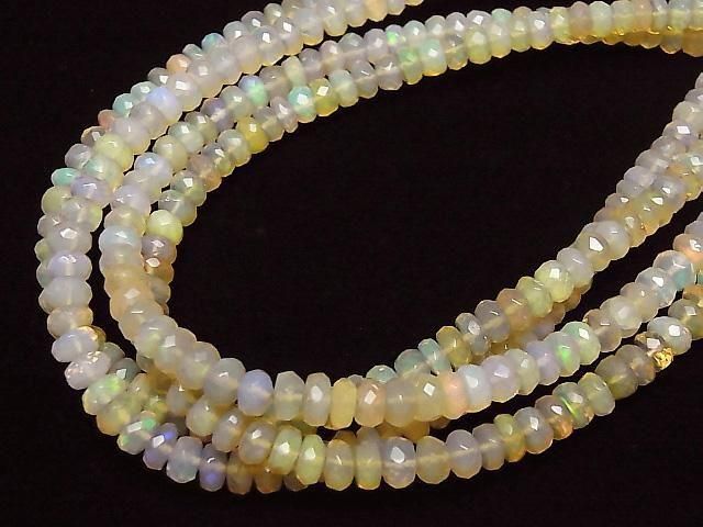[Video] Ethiopian Opal AA++ Faceted Button Rondelle half or 1strand beads (approx. 16 inches/40 cm)