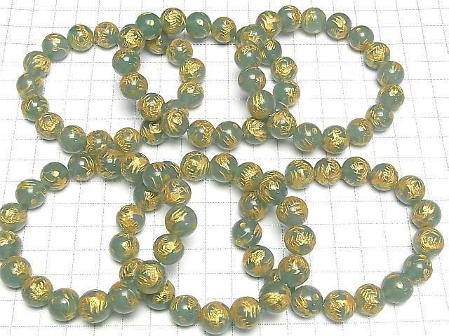 [Video] Gold! Dragon Carved! Green Aventurine Round 12mm Bracelet