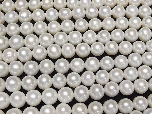 [Video] Fresh Water Pearl AAA- Semi Round 9-10mm White 1strand beads (approx. 15 inches/38 cm)