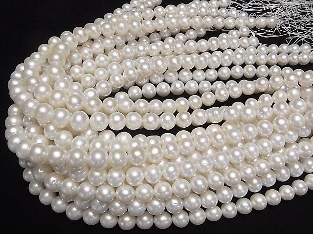 [Video] Fresh Water Pearl AAA- Semi Round 9-10mm White 1strand beads (approx. 15 inches/38 cm)