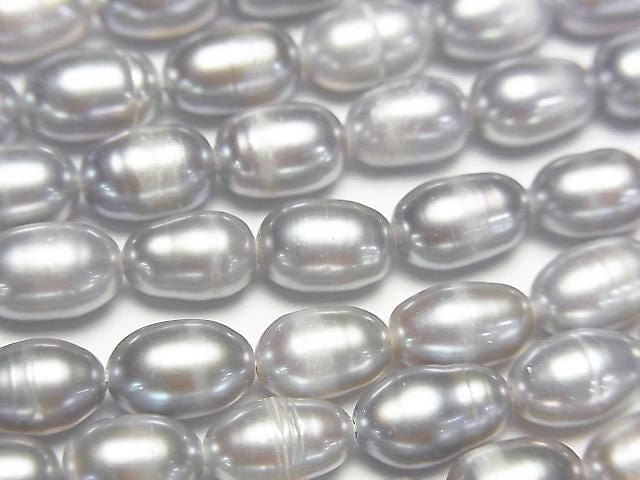 [Video] Fresh Water Pearl AA Rice 8x5x5mm Silver 1strand beads (approx. 13 inches/33 cm)
