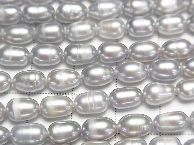 [Video] Fresh Water Pearl AA Rice 8x5x5mm Silver 1strand beads (approx. 13 inches/33 cm)