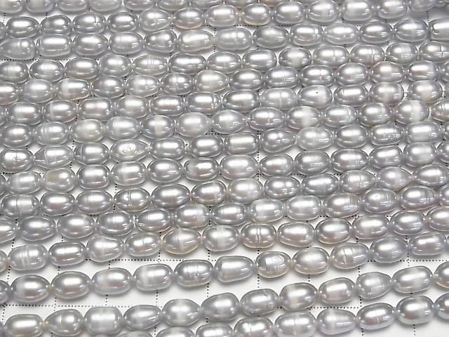 [Video] Fresh Water Pearl AA Rice 8x5x5mm Silver 1strand beads (approx. 13 inches/33 cm)
