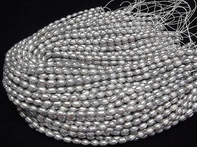 [Video] Fresh Water Pearl AA Rice 8x5x5mm Silver 1strand beads (approx. 13 inches/33 cm)