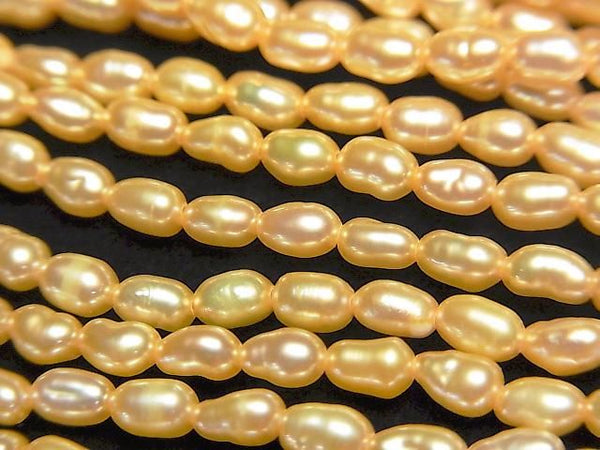 [Video] Fresh Water Pearl AA+ Baroque-Rice 4x3x3mm Yellow Gold 1strand beads (approx. 13 inches/33 cm)