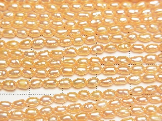 [Video] Fresh Water Pearl AA+ Baroque-Rice 4x3x3mm Yellow Gold 1strand beads (approx. 13 inches/33 cm)