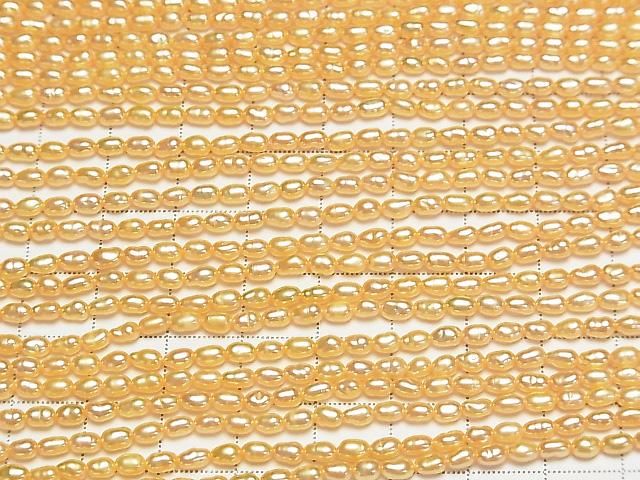 [Video] Fresh Water Pearl AA+ Baroque-Rice 4x3x3mm Yellow Gold 1strand beads (approx. 13 inches/33 cm)