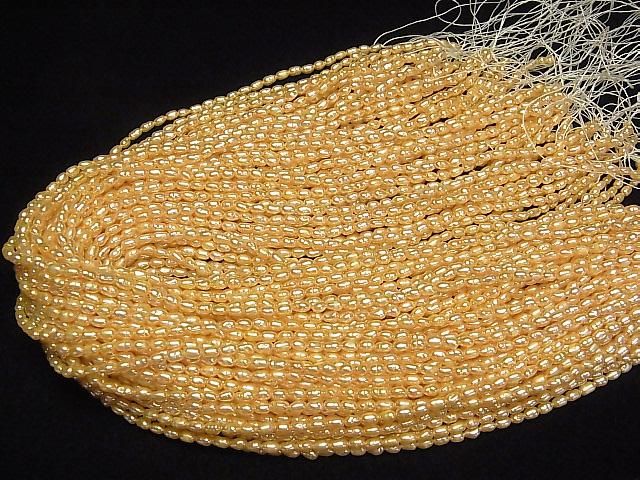[Video] Fresh Water Pearl AA+ Baroque-Rice 4x3x3mm Yellow Gold 1strand beads (approx. 13 inches/33 cm)