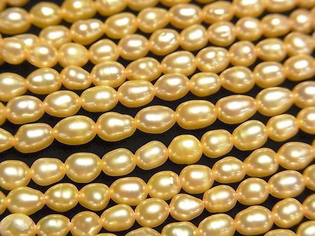 [Video] Fresh Water Pearl AA+ Baroque-Rice 4x3x3mm Yellow Gold 1strand beads (approx. 13 inches/33 cm)