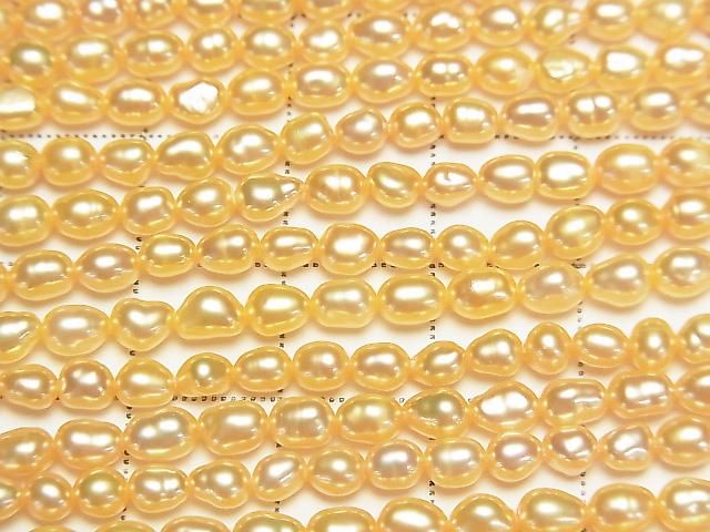 [Video] Fresh Water Pearl AA+ Baroque-Rice 4x3x3mm Yellow Gold 1strand beads (approx. 13 inches/33 cm)