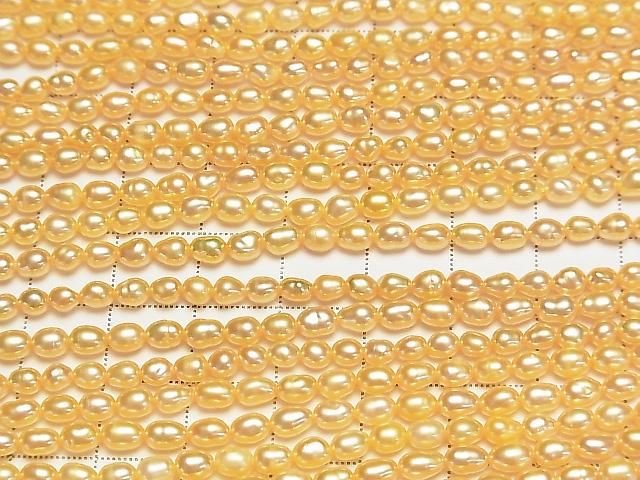 [Video] Fresh Water Pearl AA+ Baroque-Rice 4x3x3mm Yellow Gold 1strand beads (approx. 13 inches/33 cm)