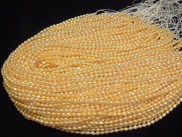 [Video] Fresh Water Pearl AA+ Baroque-Rice 4x3x3mm Yellow Gold 1strand beads (approx. 13 inches/33 cm)