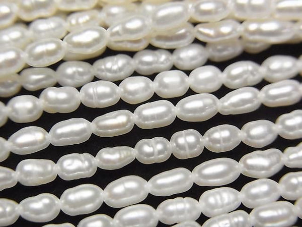[Video] Fresh Water Pearl Keshi Pearl AA Rice-Baroque 4x2.5x2.5mm White 1strand beads (approx. 14 inches/35 cm)