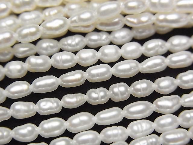 [Video] Fresh Water Pearl Keshi Pearl AA Rice-Baroque 4x2.5x2.5mm White 1strand beads (approx. 14 inches/35 cm)