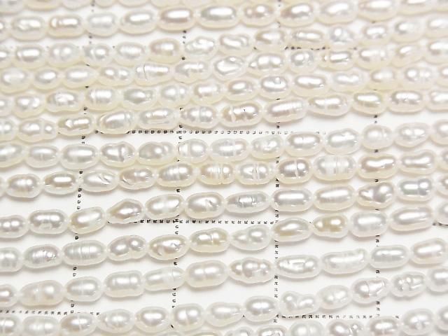 [Video] Fresh Water Pearl Keshi Pearl AA Rice-Baroque 4x2.5x2.5mm White 1strand beads (approx. 14 inches/35 cm)